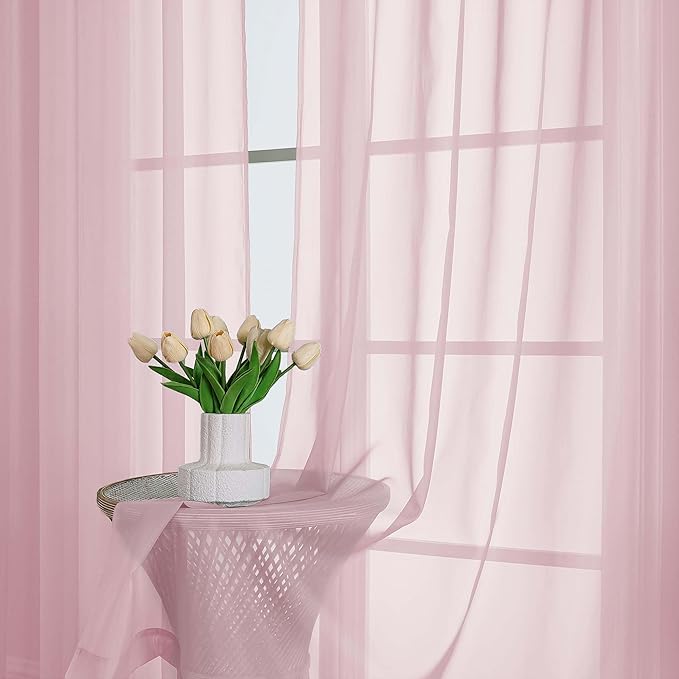 OWEINE Sheer Curtains 78 Inches Long 2 Panels Set, Rod Pocket Fimly Voile Solid Blush Window Curtain Panels for Living Room Bedroom, Soft Voile Sheer Curtains & Drapes, Total 78 Inches Width