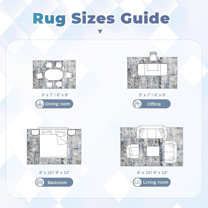 pmtsns Area Rugs 5x7 for Living Room: Washable Rug Modern Abstract Neutral Soft Non-Slip Low-Pile Indoor Carpet for Bedroom Dining Room Playroom Home Office (Blue Grey Brown, 5'x7')