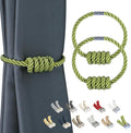 BEL AVENIR Magnetic Curtain Tiebacks, Decorative Drapery Holdbacks Modern Woven Tie-Backs with Exquisite Knot (Green, 2 Pack)
