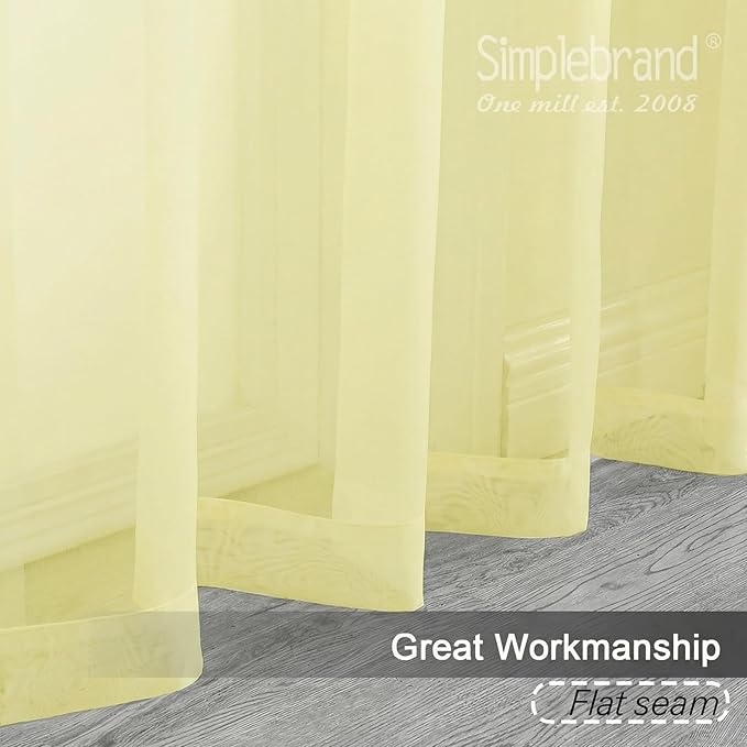 Simplebrand Light Yellow Sheer Curtains 84 Inches Long, Light Filtering Rod Pocket Solid Color Window Sheer Curtain Panels, Elegant Curtains & Drapes for Living Room, Bedroom 2 Panels 42" W x 84" L