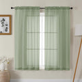 Gwine Sage Green Sheer Curtains 63 Inch Length for Living Room 2 Panels, Light Filtering Rod Pocket Window Curtain Treatment for Bedroom, Voile Elegant Sheer Drapes，Each 42" Wx63 L, Sage Green