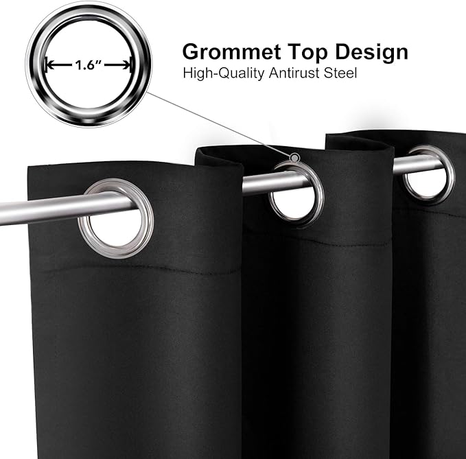 ChrisDowa Blackout Curtains 108 Inches Long 2 Panels Set for Living Room, Grommet Thermal Insulated Room Darkening Curtains for Bedroom (Black, 52 x 108 Inch)