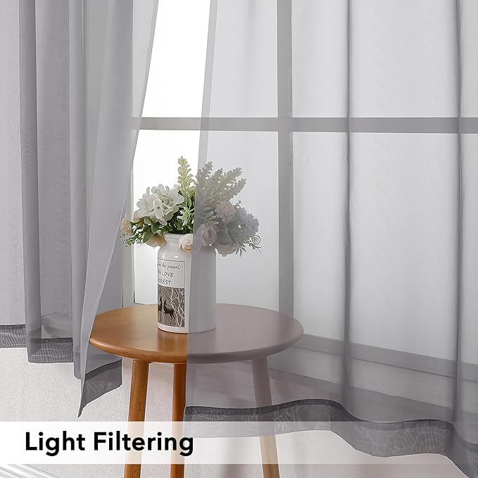 Simplebrand Grey Short Sheer Kitchen Tier Curtains 36/42 Inch Rod Pocket Cafe Curtains Half Window for Bathroom/Small Windows, 2 Panels