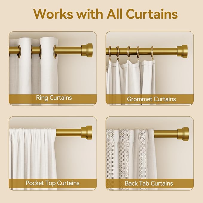 YaFex Curtain Rods 32-84 Inch, Heavy Duty 1 Inch Adjustable Curtain Rod for Windows, Gold Long Window Treatment Rods, Modern Design, Easy Installation