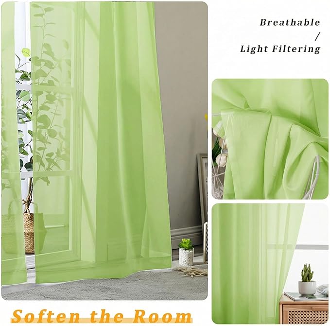 Gwine Sheer Curtains 84 Inches Long - Light Filtering Rod Pocket Window Curtain Panels for Bedroom, Elegant Soft Voile Living Room Sheer Drapes, Each 42Wx84L, 2 Panels, Lime