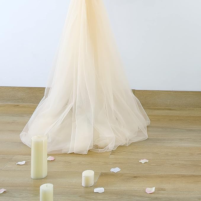 20ft x 12ft Champagne Tulle Backdrop Curtain for Parties Sheer Fabric Backdrop Curtains for Wedding Baby Shower Bridal Shower Birthday Photo Backdrop Drapes Background Decorations 4 Panels 5ft x 12ft