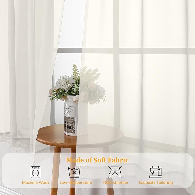 Gwine Ivory Sheer Kitchen Curtains 36 Inch Length, Light Filtering Voile Soft Airy Small Cafe Curtains, Short Window Curtain for Bathroom Basement, 42x36 inch, 2PCS