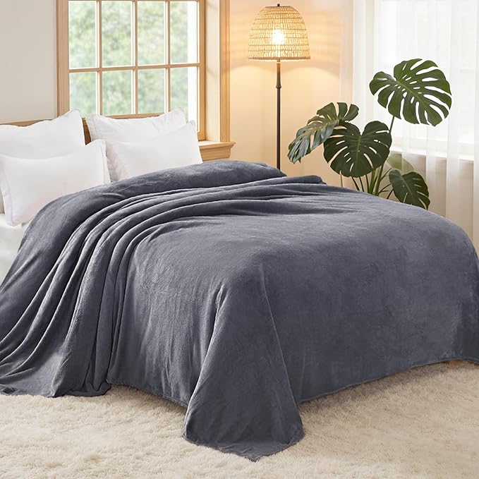 Exclusivo Mezcla Fleece Blanket King Size for Bed, Super Soft and Warm, All Season, Cozy, Plush, Lightweight, 90x104 Inches, Dark Grey