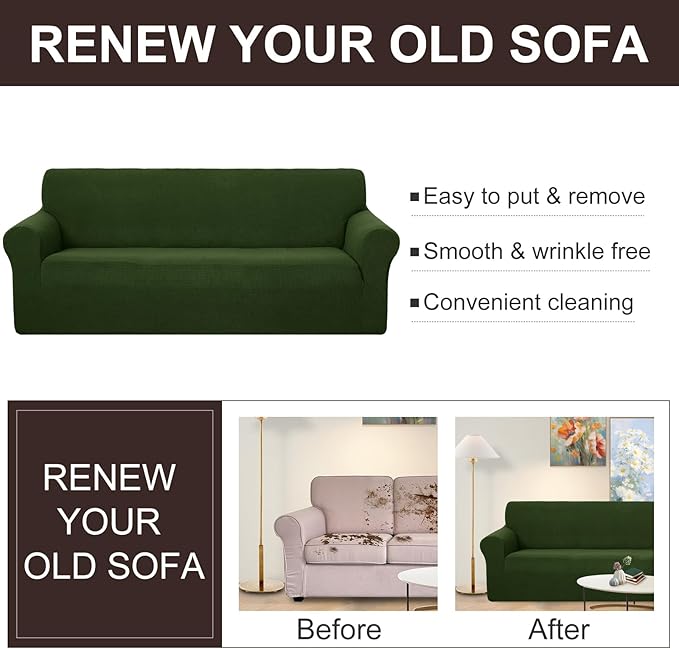 U-NICE HOME Oversized Stretch Sofa Slipcover, Soft Jacquard Fabric Couch Cover, Pet Friendly Furniture Protector, Bronze Green