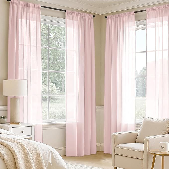 MIULEE Blush Pink Sheer Curtains 108 Inches Long, 4 Panels Set, Light Filtering Rod Pocket Voile Drapes for Living Room and Bedroom, Airy Soft Fabric Window Treatments, 42 x 108 Inches