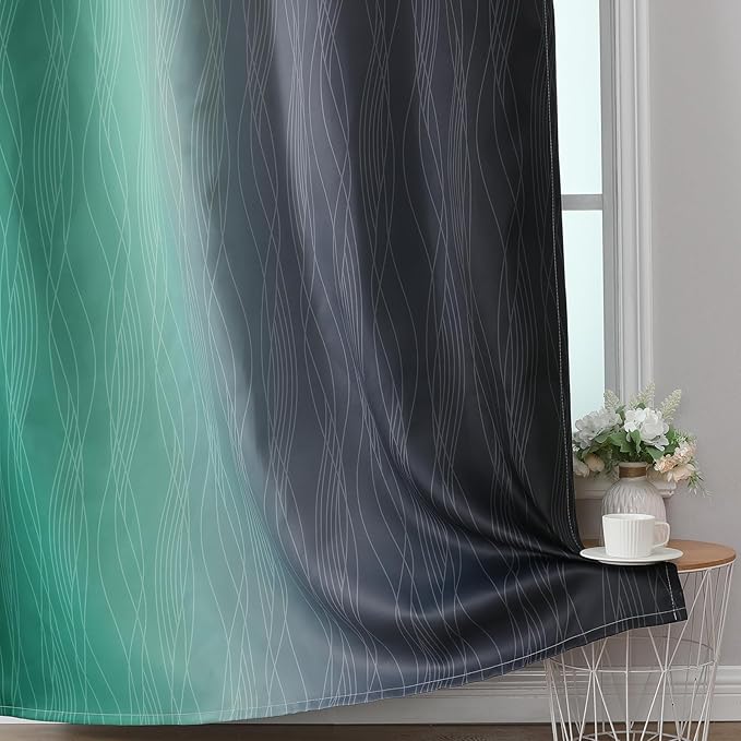 Estelar Textiler Black and Green Ombre Blackout Curtains & Drapes for Living Room, Thermal Insulated Grommet Energy Saving Window Gradient Curtains for Bedroom, 52Wx108L, 2 Panels