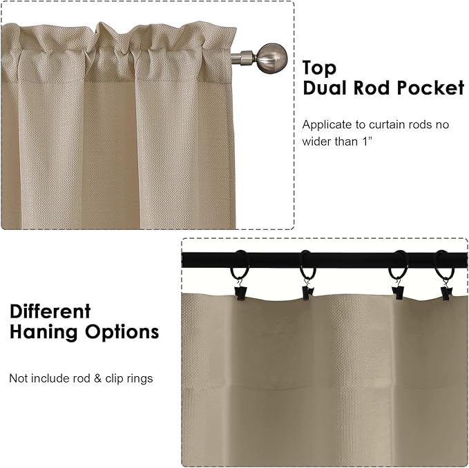 OWENIE Bob Valance Curtains 18 Inch Length 1 Piece, Faux Linen Slub Solid Camel Kitchen Valance for Bedroom Living Room, Farmhouse Soft Airy Rod Pocket Small Window Curtain, Each 60Wx18L Inch