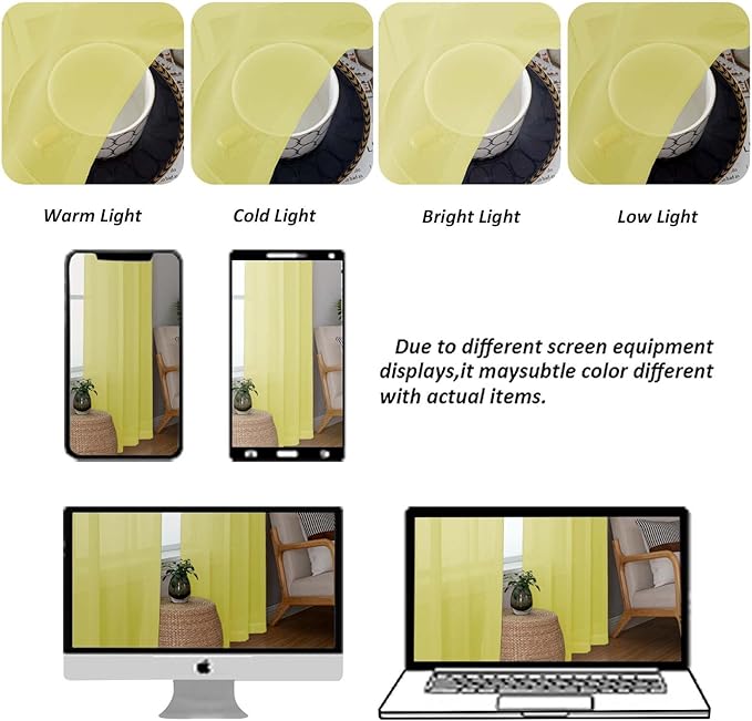 Chyhomenyc Sheer Lemon Tier Curtains 24 Inch Length Set, Small Window Kitchen Curtains for Bathroom Living Room Basement, Farmhouse Short Voile Curtain 42Wx24L, Rod Pocket, 2 PCS