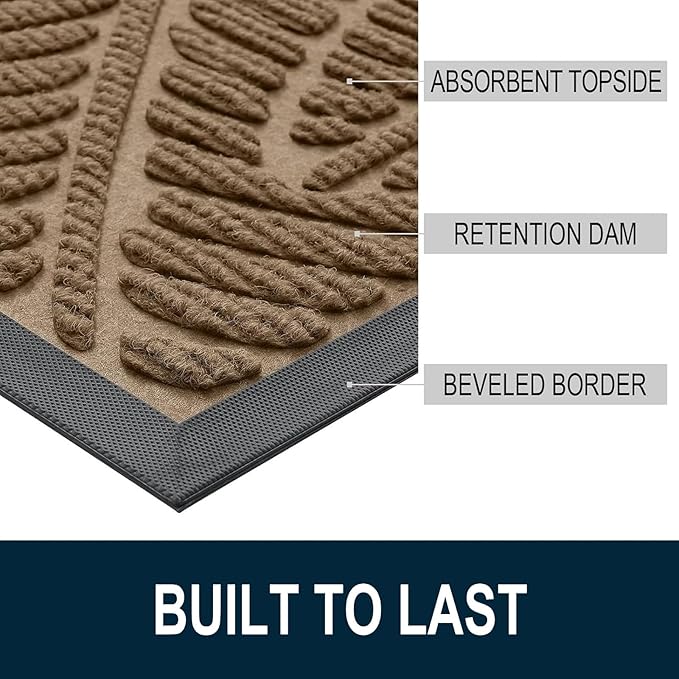 Colorxy Waterproof Doormat, Sturdy Natural Rubber Front Indoor Mat, Non Slip Low Profile Outdoor Door Mat, Stain and Fade Resistant Floor Mats, Easy Clean Patio Entry Mat, 47''x24'', Light Brown