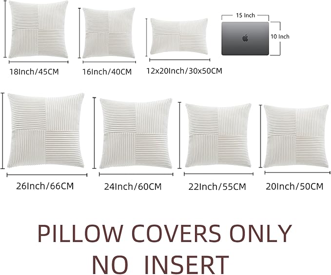 Fancy Homi 2 Packs Cream White Samll Decorative Throw Pillow Covers 12x12 Inch with for Couch Bed Sofa, Rustic Farmhouse Boho Home Decor, Soft Corss Patchwork Corduroy Square Cushion Case 30x30 cm