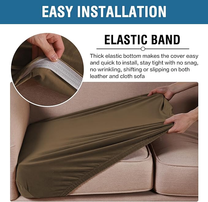 H.VERSAILTEX Velvet Stretch Couch Cushion Cover Plush Cushion Slipcover for Chair Loveseat Sofa Cushion Furniture Protector Seat Cushion Sofa Cover (2 Piece Large Sofa Cushion Covers, Bronze Brown)