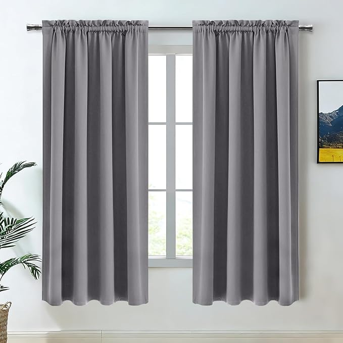 DWCN Grey Room Darkening Blackout Curtains - Thermal Insulated Privacy Energy Saving Window Curtain Drapes 52 x 63 inch Length, Set of 2 Bedroom Living Room Curtains