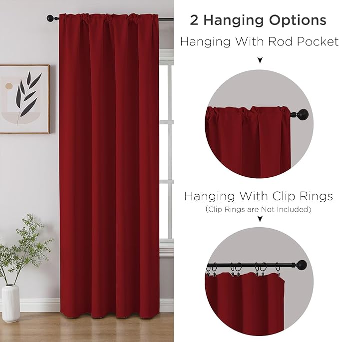 CUCRAF Red Blackout Curtains 96 inch Length 2 Panels Set, Rod Pocket Room Darkening Drapes for Bedroom Living Room, Insulated Thermal Light Blocking Window Curtain (W52 x L96 Inch)