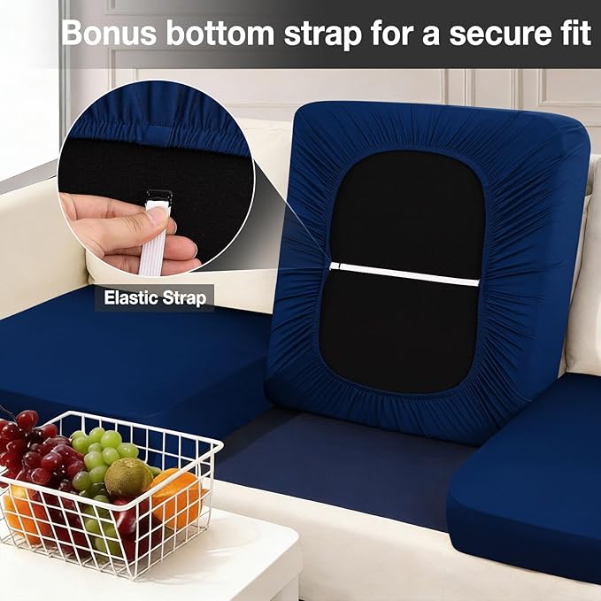 hyha 8Pcs Patio Cushion Covers, Stretch Outdoor Couch Cushion Covers Replacement, Washable Outdoor Chair/Sofa Slipcovers for Patio Furniture Cushions Protector with Elastic Bottom(Navy,Cover Only)