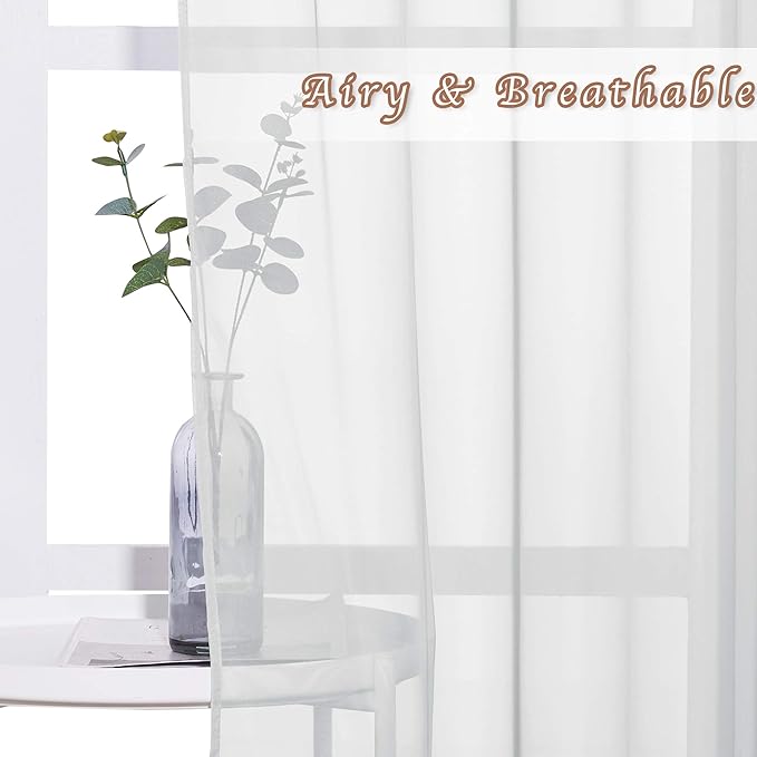 NICETOWN Sheer Curtains and Drapes 63 inches Long - Silver Eyelet Top Light Filter Window Drapes Airy & Breathable Bedroom Voile Panels for Home Office, Light Gray, 74" W Total 2 Pieces