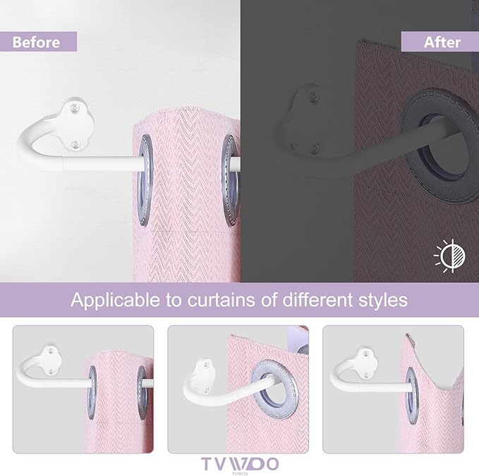 TVWOO White Wrap Around Curtain Rods:5/8" Small Blackout Adjustable Window Curtain Rod for Bedroom Kitchen Apartment Renter Friendly,Room Darkening Curved Drapery Rods Easy Install,Pure White 36-72"