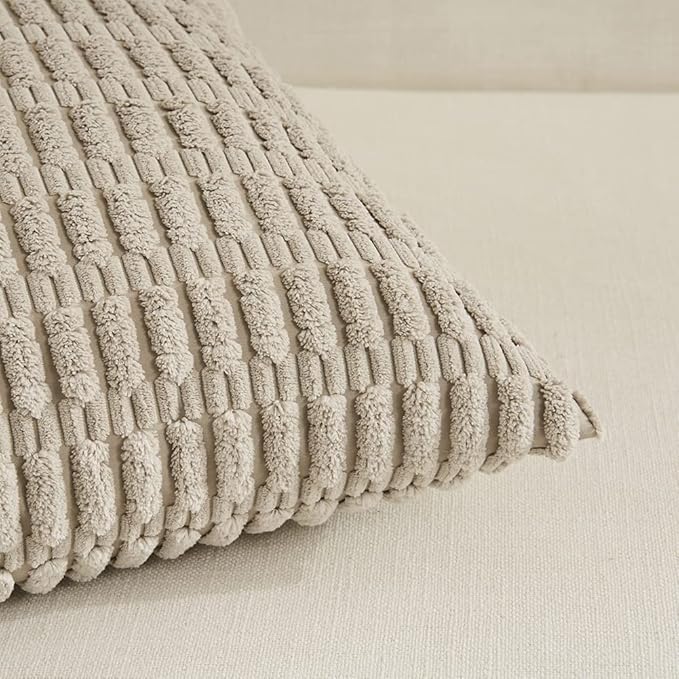 Fancy Homi 4 Packs Taupe Decorative Throw Pillow Covers 20x20 Inch for Living Room Couch Bed Sofa, Modern Farmhouse Boho Home Decor, Soft Plush Corduroy Square Cute Accent Cushion Case 50x50 cm