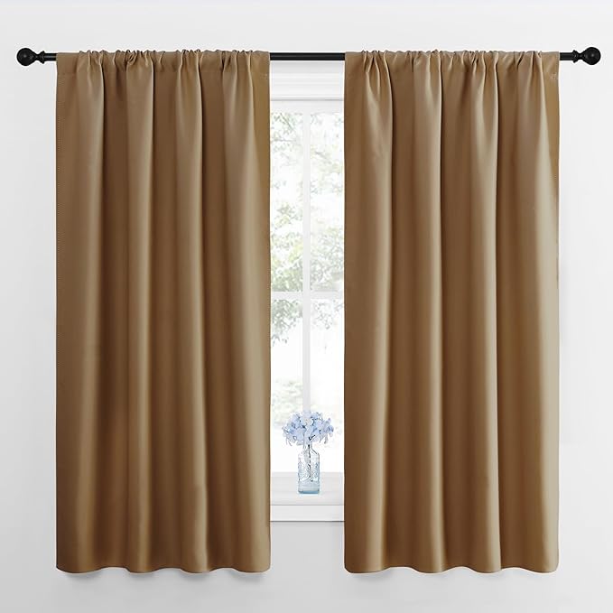 NICETOWN Blackout Curtains for Bedroom, Blackout Curtain Panels, Gold Brown, 1 Pair, 42 by 45-inch, Window Treatment Energy Saving Thermal Insulated Solid Rod Pocket Blackout Drapes/Draperies