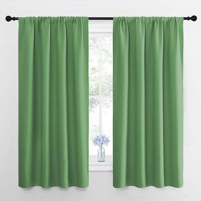 NICETOWN Window Curtains for Bedroom, Froest Green, 2 Panels, W42 x L48 -Inch, Home Decoration Thermal Insulated Rod Pocket Blackout Blinds & Drapes for Small Windows