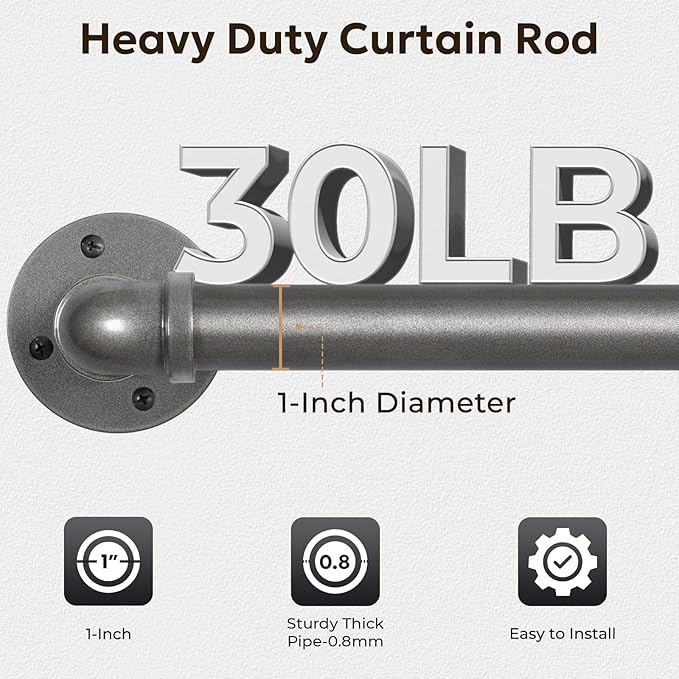 Zeerobee Curtain Rods for Windows 48 to 84, 1 Inch Industrial Wrap Around Grey Curtain Rod, Indoor/Outdoor Room Divider Adjustable Drapery Pole, 48"-86"