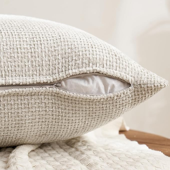 MIULEE Pack of 4 Couch Throw Pillow Covers 18x18 Inch Neutral Beige/Brown Soft Decorative Chenille Pillow Covers Farmhouse Accent Cushion Covers for Boho Spring Home Decor Sofa Bedroom Living Room