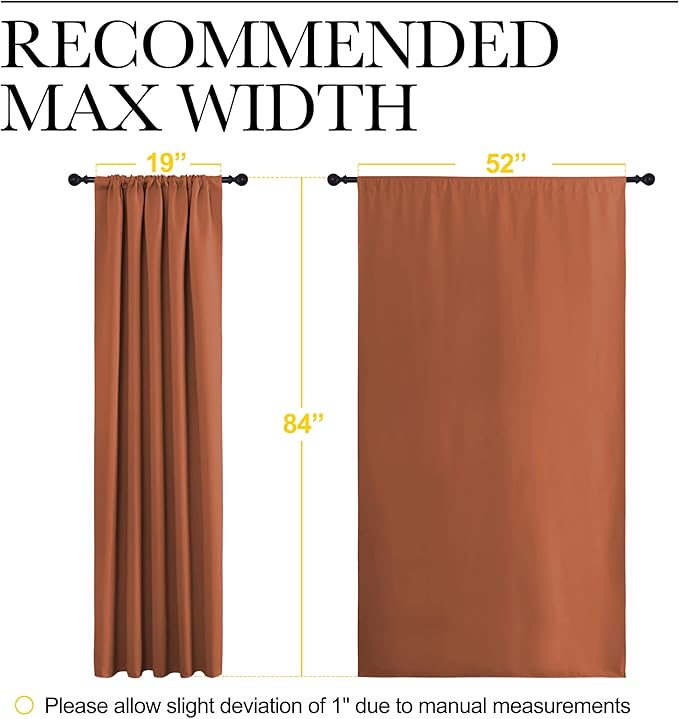 NICETOWN Blackout Curtains and Drapes - Thermal Insulated Solid Rod Pocket Blackout Draperies/Panels (Burnt Orange, 1 Pair, 52 by 84 inches)