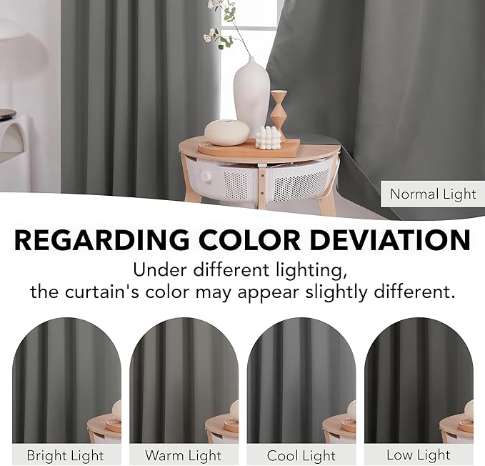 Deconovo Blackout Curtains, Thermal Insulated, W52 x L63 2 Panels, Back Tab, Machine Washable, Room-Darkening Drapes for Bedroom/Living Room Light Grey