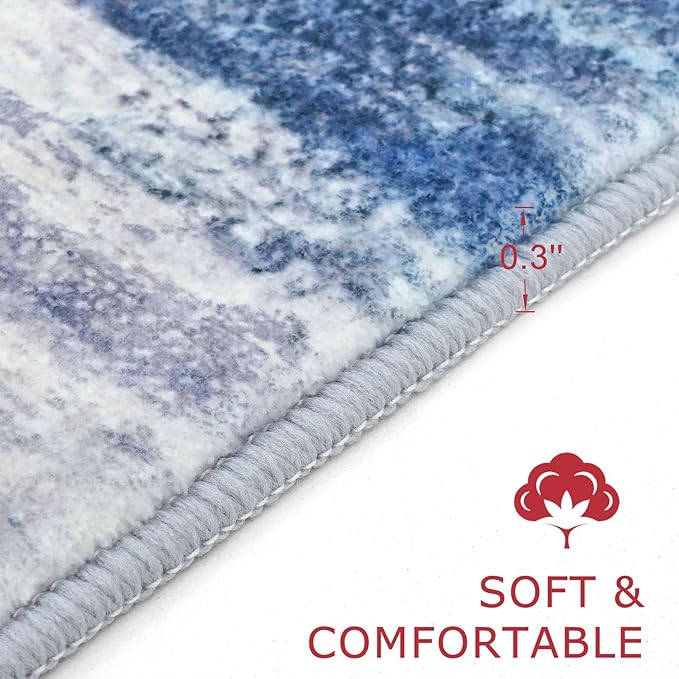 KOZYFLY 3x5 Rug Modern Ombre Living Room Area Rug, Washable Rugs for Bedroom Non-Slip Soft Stain Resistant Striped, Print Blue/Grey/Beige Abstract Carpet for Living/Laundry/Kid Room