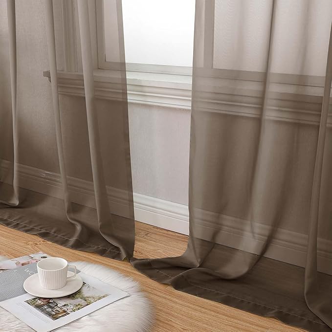 Chocolate Sheer Curtains 84 Inches Long 2 Panels, Soft Light Filtering Curtains for Bedroom Living Room, Modern Rod Pocket Privacy Drapes Window Treatments, Chocolate, Total Wide 84 Inch