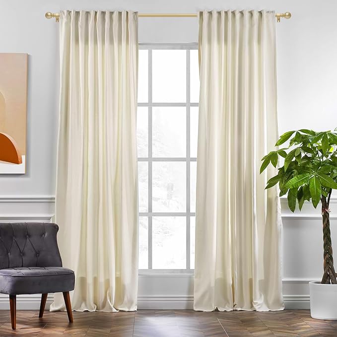 Gold Curtain Rods for Windows 48 to 84, 2 Pack 5/8 Inch Black Heavy Duty Metal Curtain Rods Set - Rustic Decorative Drapery Rods with Brackets for Farmhouse, Bedroom