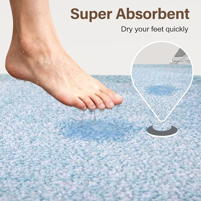 60x24 Long Bathroom Rugs Washable Non Slip, Light Blue Bath Mat for Bathroom Floor Tub, Soft Absorbent Quick Dry Mats for Shower, Bathtub,Home Decor