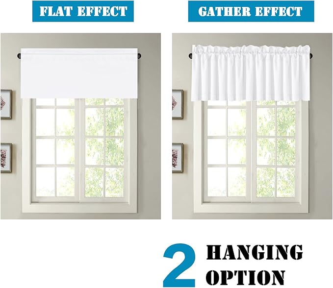 H.VERSAILTEX 2 Panels White Valance for Windows, Natural Blackout Curtains Valances for Small Windows/Living Room/Bedroom/Bathroom Rod Pocket 52" W x 18" L, Pure White，2 Packs