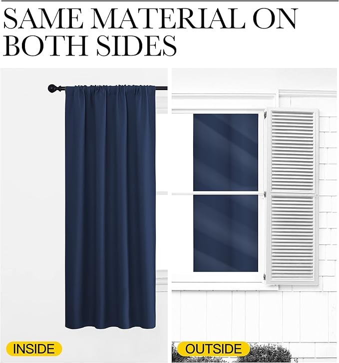 NICETOWN Kitchen Curtains, Short Blackout Curtains & Drapes, Thermal Insulated Rod Pocket Window Treatment Draperies for Nursery (Navy, 34 in x 45 in (W x L), Set of 2)