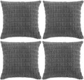 Fancy Homi 4 Packs Dark Grey Decorative Throw Pillow Covers 24x24 Inch for Couch Bed, Rustic Modern Farmhouse Boho Home Decor, Soft Plush Corduroy Gray Cute Square Accent Cushion Case 60x60 cm
