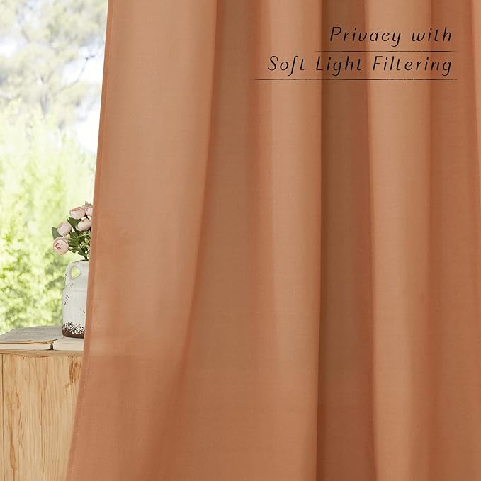 NICETOWN Flax Linen Burnt Orange Curtains 120 inches Long, Grommet Thick Linen Blend Privacy Added with Light Filtering Window Treatments for Bedroom/Living Room, W55 x L120, Set of 2