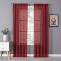 Tollpiz Sheer Curtains Linen Textured Bedroom Curtain Sheers Light Filtering Rod Pocket Voile Curtains for Living Room, 54 x 84 inches Long, Burgundy Red, Set of 2 Panels