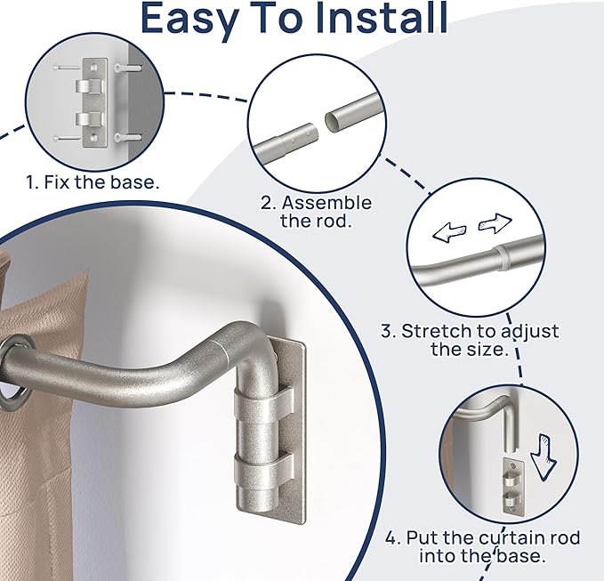 ENJOYBASICS Blackout Curtain rod for windows 48 to 84, Wrap Around Curtain Rods for Bedroom, Living Room, Adjustable from 30 to 86 Inches, Nickel