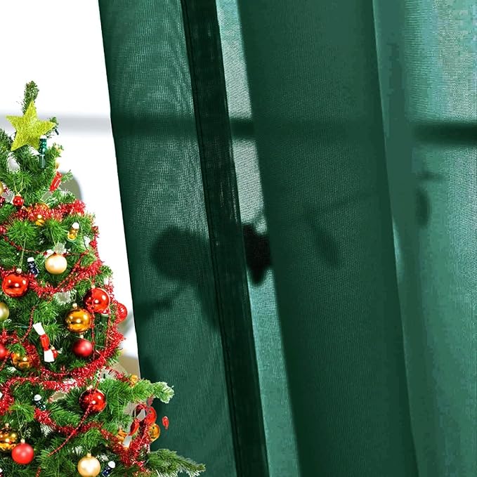 SpaceDresser Basic Rod Pocket Sheer Voile Window Curtain Panels Foliage Green 1 Pair 2 Panels 26 Width 40 Inch Long for Kitchen Bedroom Children Living Room Yard（Foliage Green，26Wx 40L）