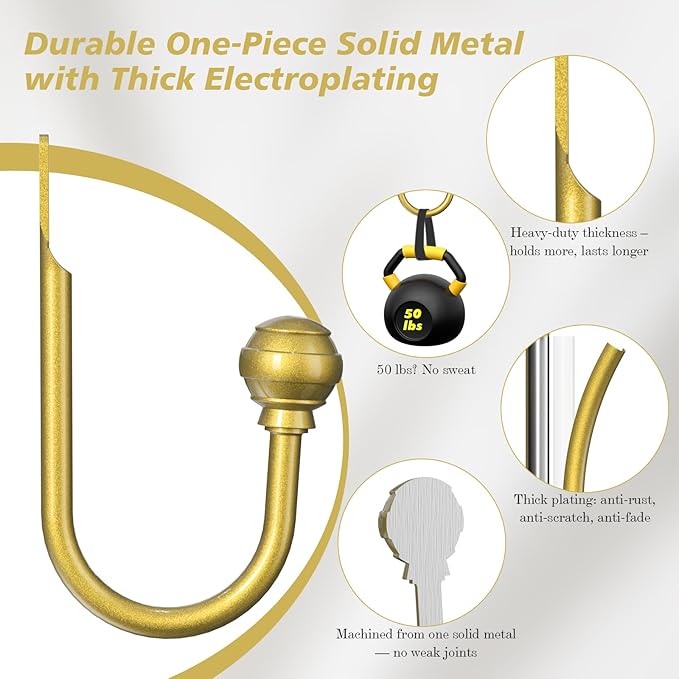 Hion Curtain Holdbacks Gold 6pcs, Curtain Tiebacks Wall Mounted Curtain Hooks Holders for Drapes
