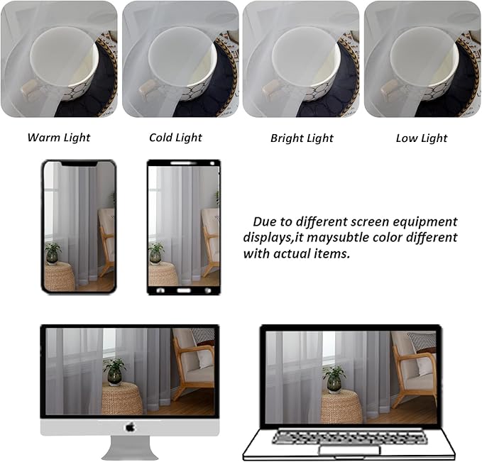 Chyhomenyc Sheer Valances for Windows 2 Pack, Small Window Curtains for Living Room Bathroom Cafe Laundry Basement, Modern Top Dual Rod Pocket Voile Curtain, 42W x 18L inches, Light Grey