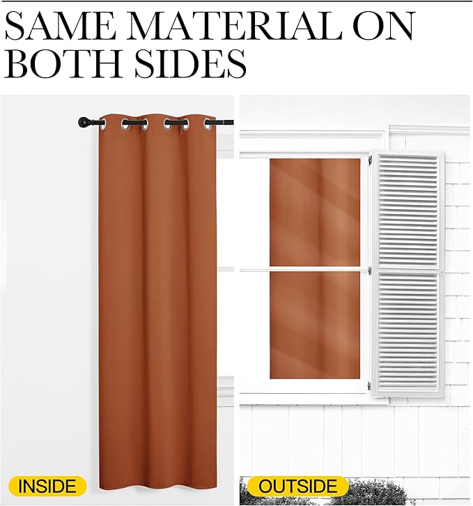NICETOWN Burnt Orange Blackout Curtains for Sliding Door - 55 by 102, 2 Pieces, Blocking Out Sunlight Window Treatment Modern Design Grommet Curtain Panels for Dining Room