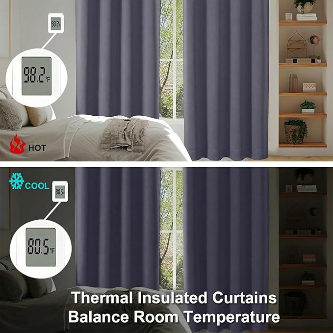 Simplebrand Ava Greyish Purple Blackout Curtains for Bedroom 96 Inches Long 2 Panels, Solid Thermal Insulated, Energy Saving Nursery Window Treatment Curtains Blackout Drapes, W40 x L96 Inch
