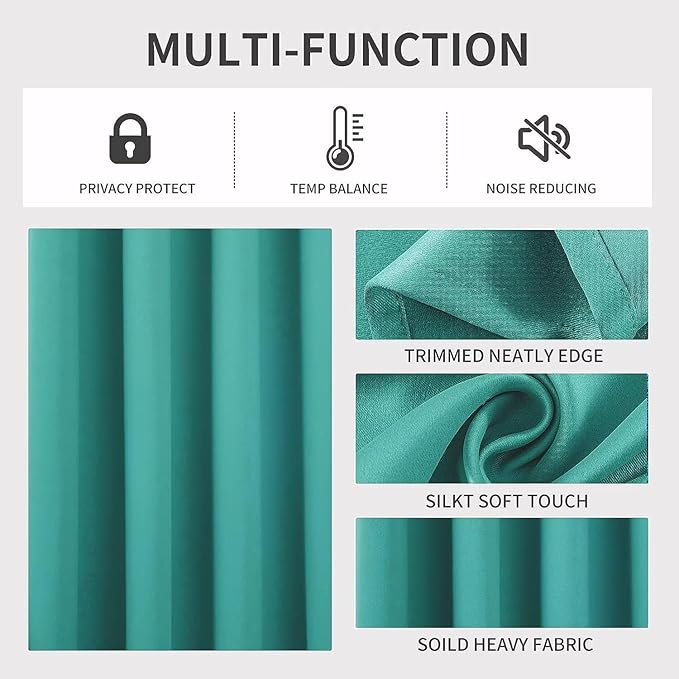 Joydeco Blackout Curtains 90 inch Long 2 Panels Set, Thermal Insulated Long Curtains & Drapes 2 Burg, Room Darkening Grommet Drapes for Bedroom Living Room Windows (W52 x L90 Inch, Peacock Blue)