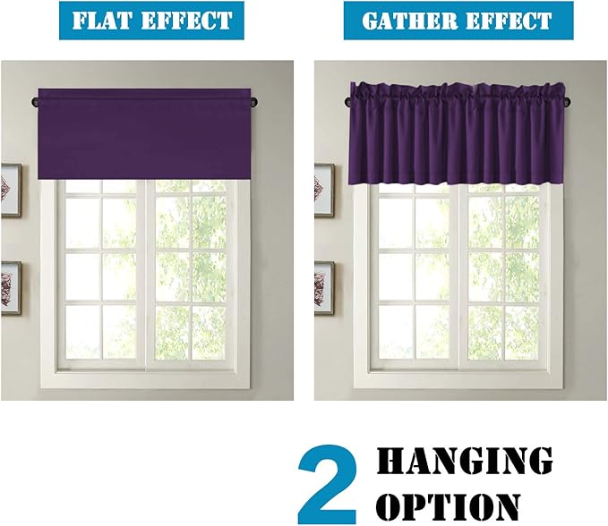 H.VERSAILTEX Blackout Valances for Windows,Kitchen Window Valance Curtains for Living Room/Bedroom/Bathroom Privacy Decorative Rod Pocket ，2 Panels，52" W x 18" L, Plum Purple