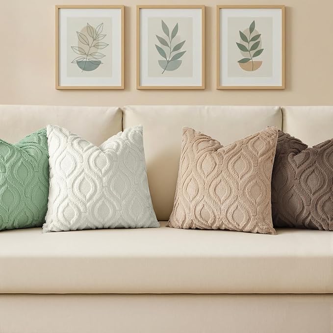 decorUhome Throw Pillow Covers 22x22 Inch Set of 2, Soft Plush Faux Wool Sage Green Solid Couch Pillow Covers, Accent Euro Sham Farmhouse Neutral Square Pillow Cases for Sofa Bed Living Room